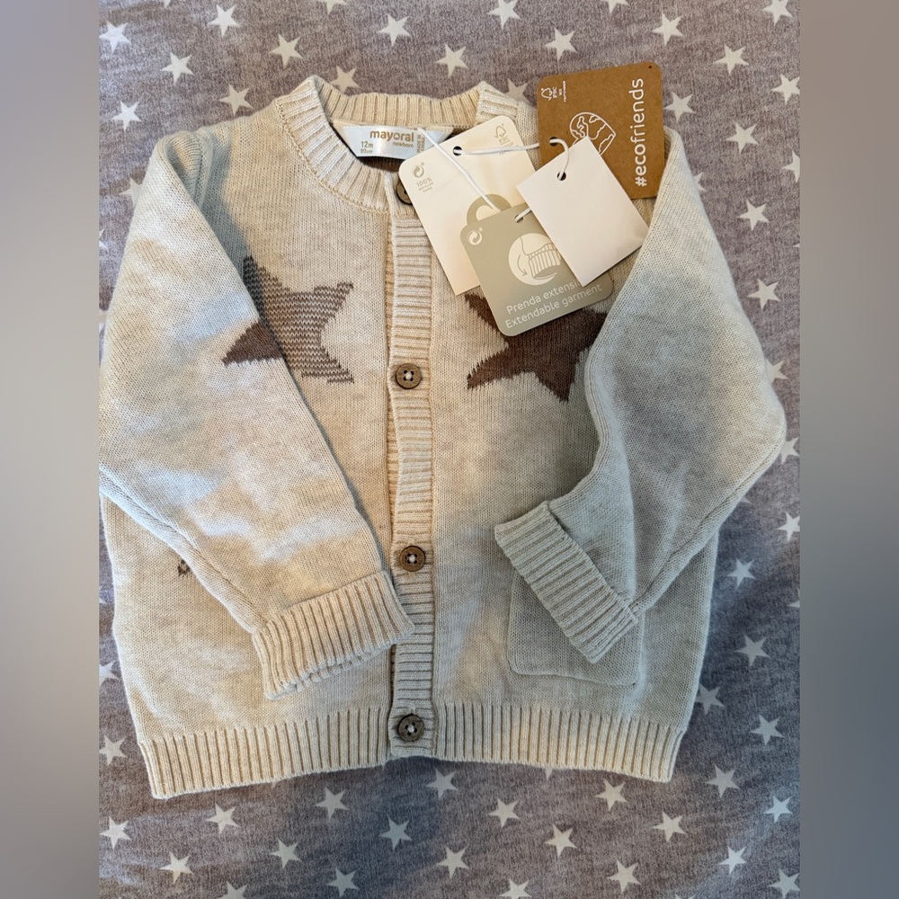 Mayoral baby - 12M - button up cardigan with stars - cream/tan NWT - Picture 2 of 7